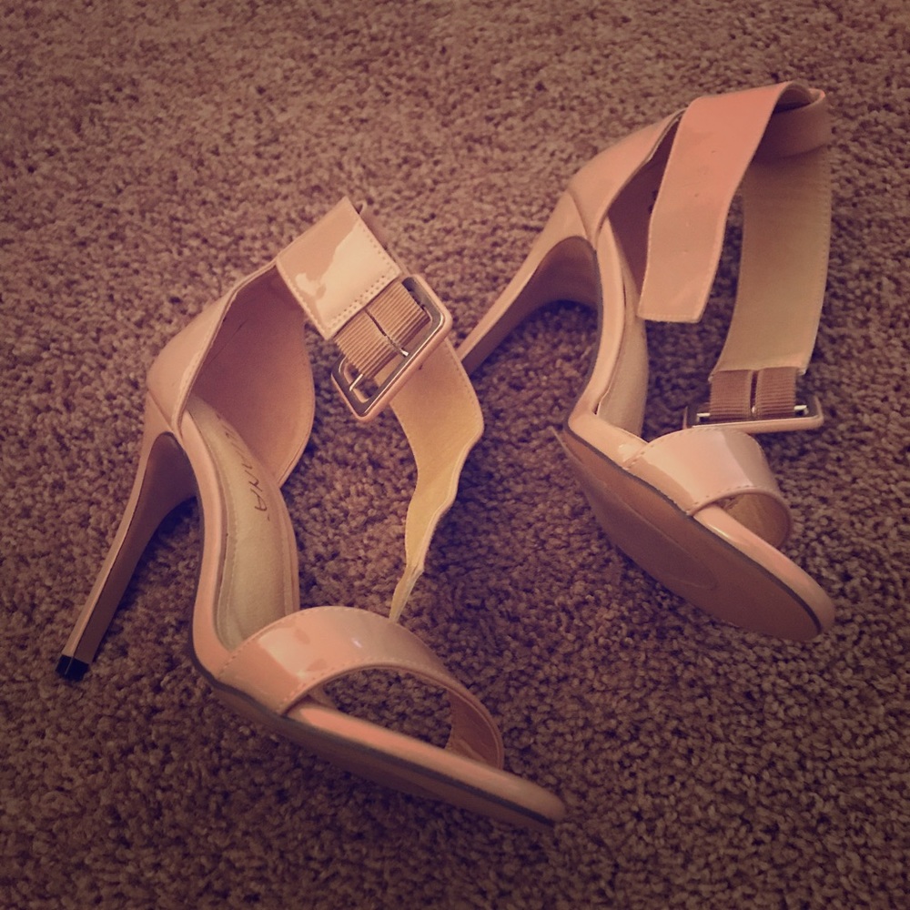Nude open toed heels with ankle strap